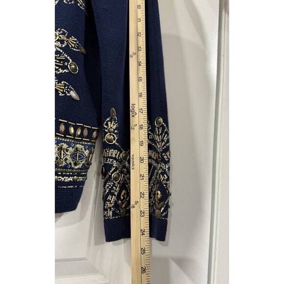 Chico’s Demitria Cardigan Navy Gold Beaded Embroidered Zip Jacket Sz 1 - Picture 14 of 14